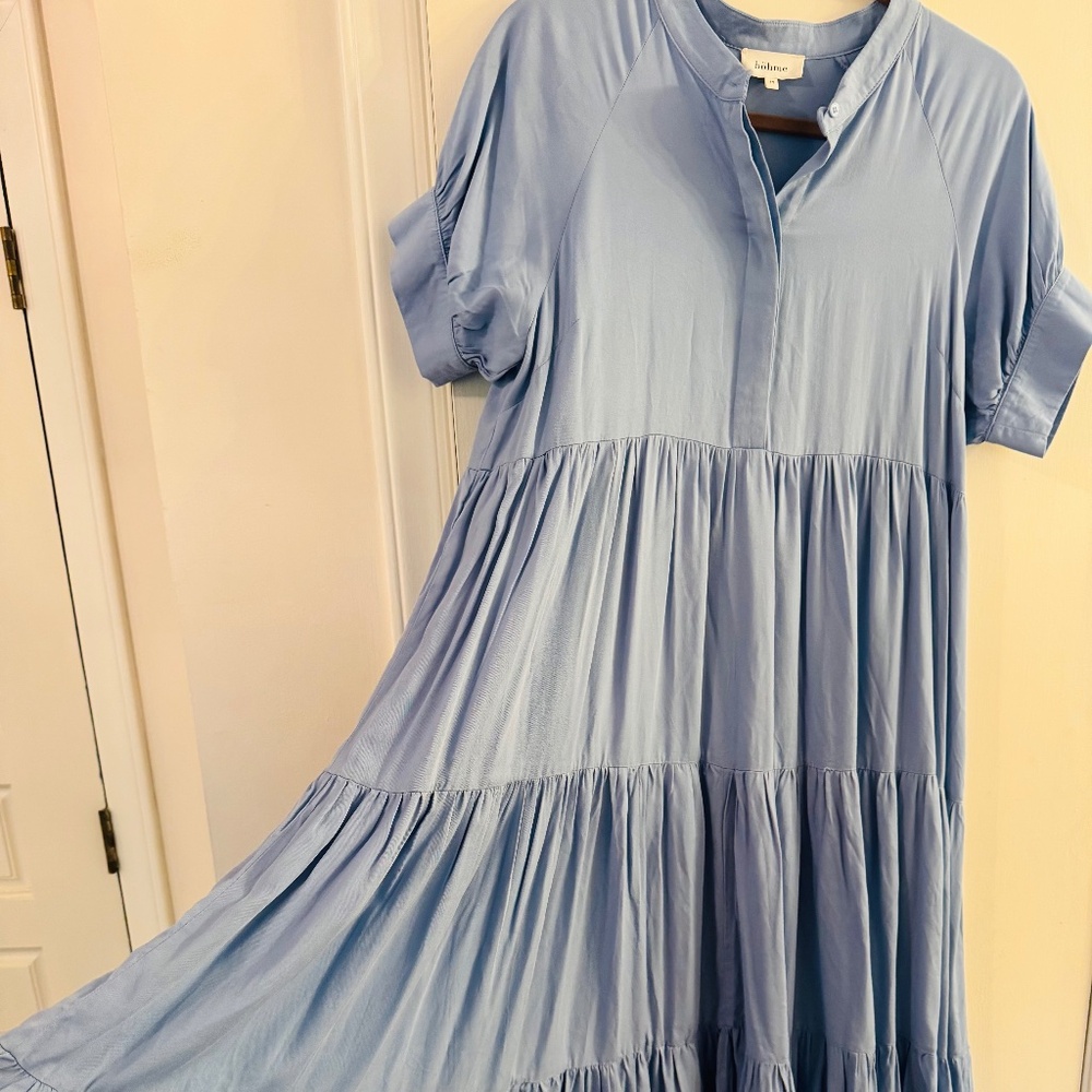 Bohme Short Sleeve Tiered Maxi Dress Size M Dusty Blue
